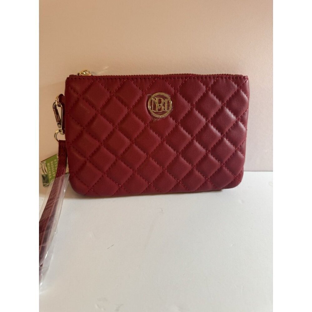 Bagdley Mischka Maroon Quilted Wristlet Vegan Leather NWT